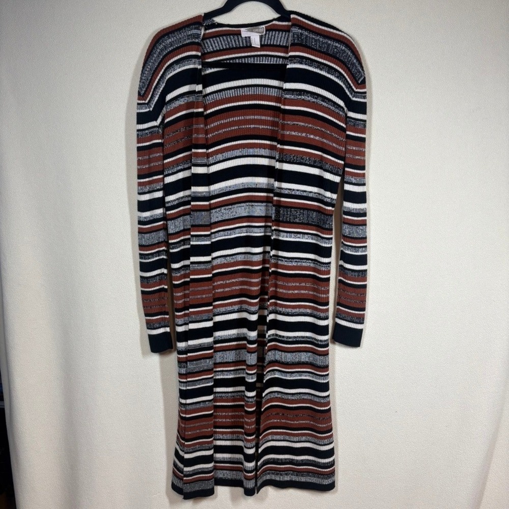 Forever 21‎ Striped Open-Front Duster Cardigan Med Brown/Black Cozy Comfy Chic